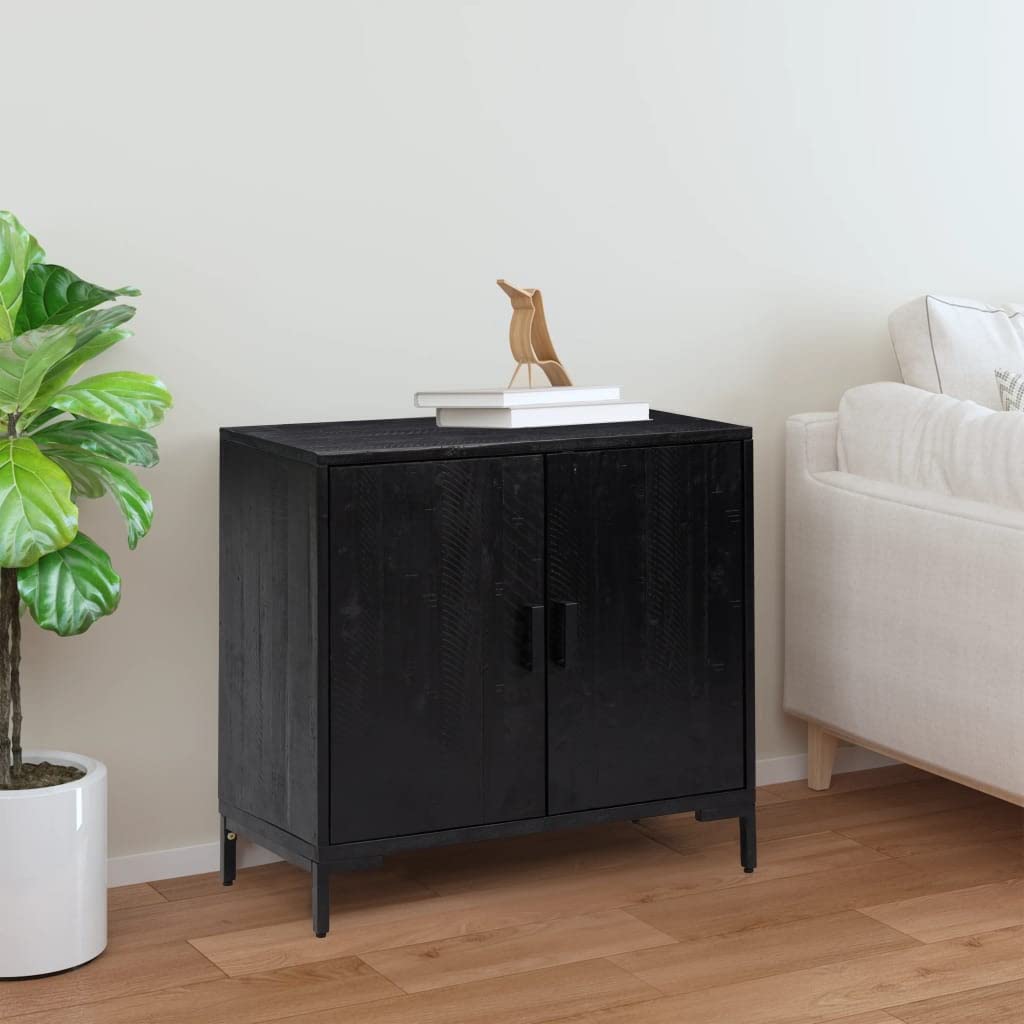 Aparador negro de madera maciza de pino 75 x 35 x 70 cm con mucho espacio de almacenamiento y placa superior estable para salón y cocina en diseño vintage
