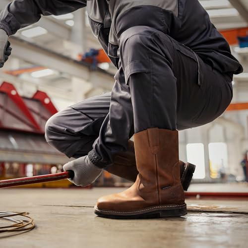 Image of NORTIV 8 Steel Toe Cowboy Boots for Men | Waterproof Pull on Wellington Western Cowboy Boots for Men with Full-grain Leather for Construction Farming Bronco Stormrider