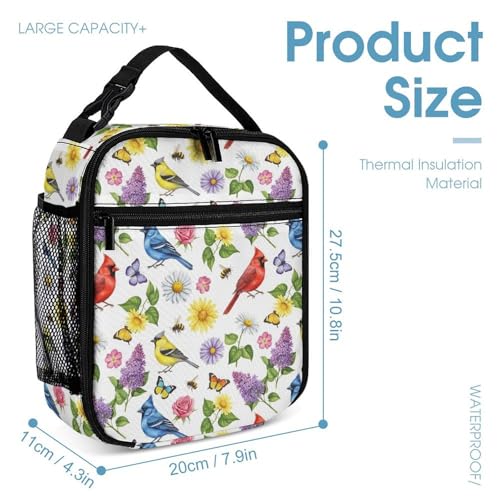 Backpack with Lunch Box & Cosmetic Bag Set Flowers Birds Bookbag Daypack Set Backpack with Lunch Bag Storage Bags4