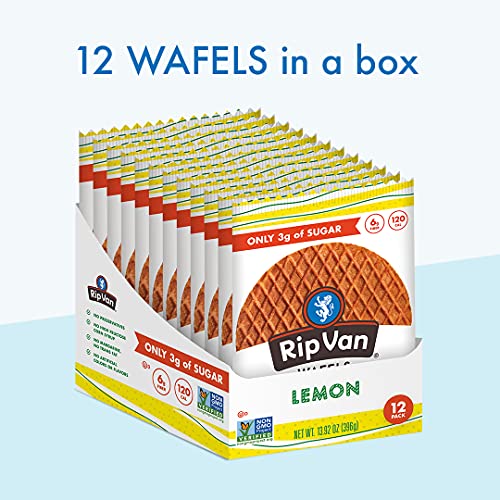 Image of Rip Van WAFELS Lemon Stroopwafels - Healthy Snacks - Non GMO Snack - Keto Friendly - Office Snacks - Low Sugar (3g) - Low Calorie Snack - 12 Count (Packaging May Vary)
