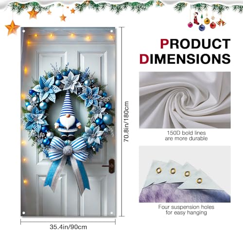 Image of BlissYard Christmas Door Cover 35x71 Inch Gnome Wreath Holiday Decor