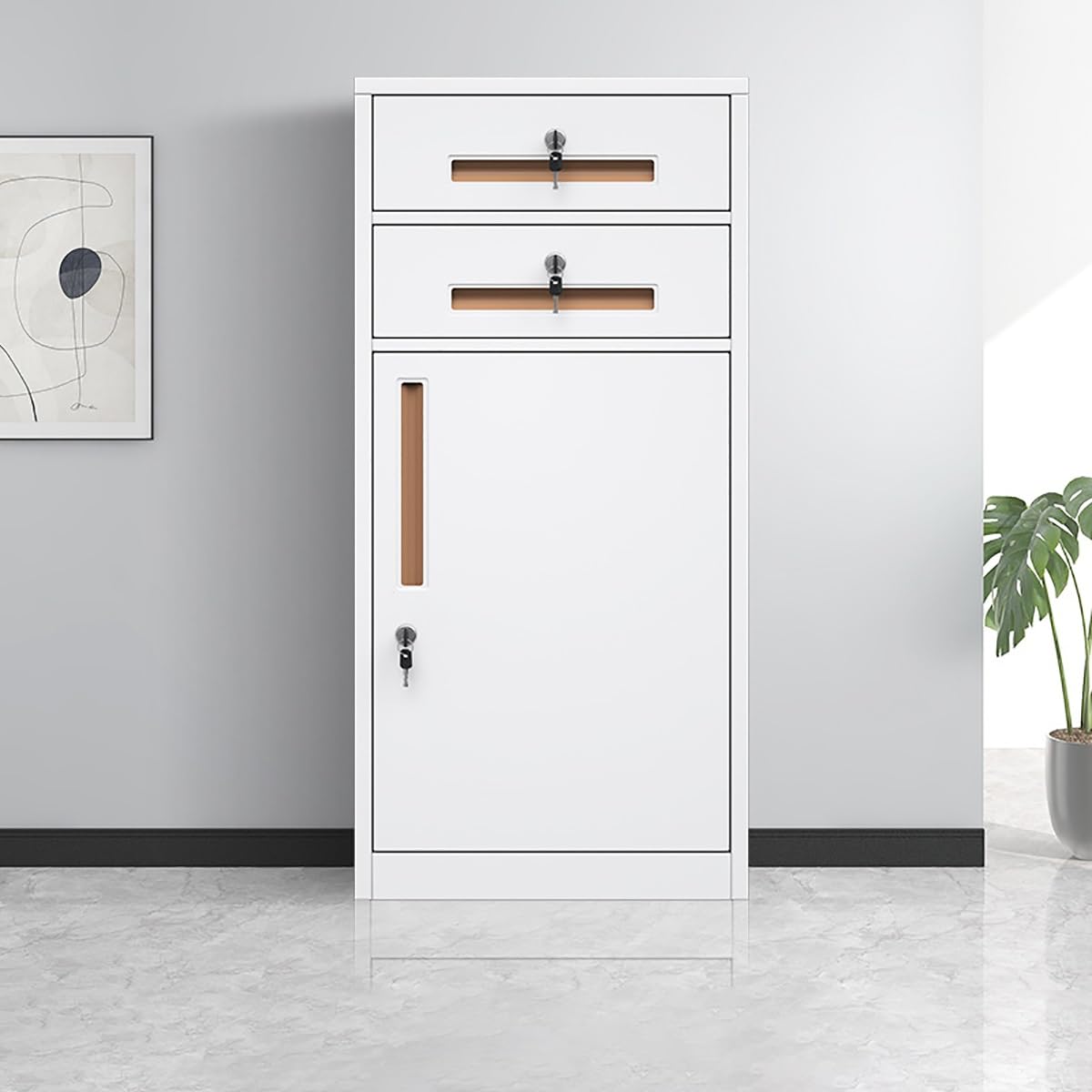 SaryEdge Filing Cabinet Lockable File Cabinet for Home & OfficeDrawer Storage with Recessed Handles Bureau Un,Wei?-Einheitsgr??e