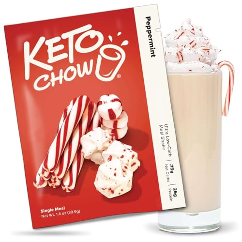Keto Chow Peppermint - Keto Meal Replacement Shake Powder - Nutritionally Complete - Low Carb - Delicious Easy Meal Substitute - Protein Rich You Choose The Fat - Single Meal