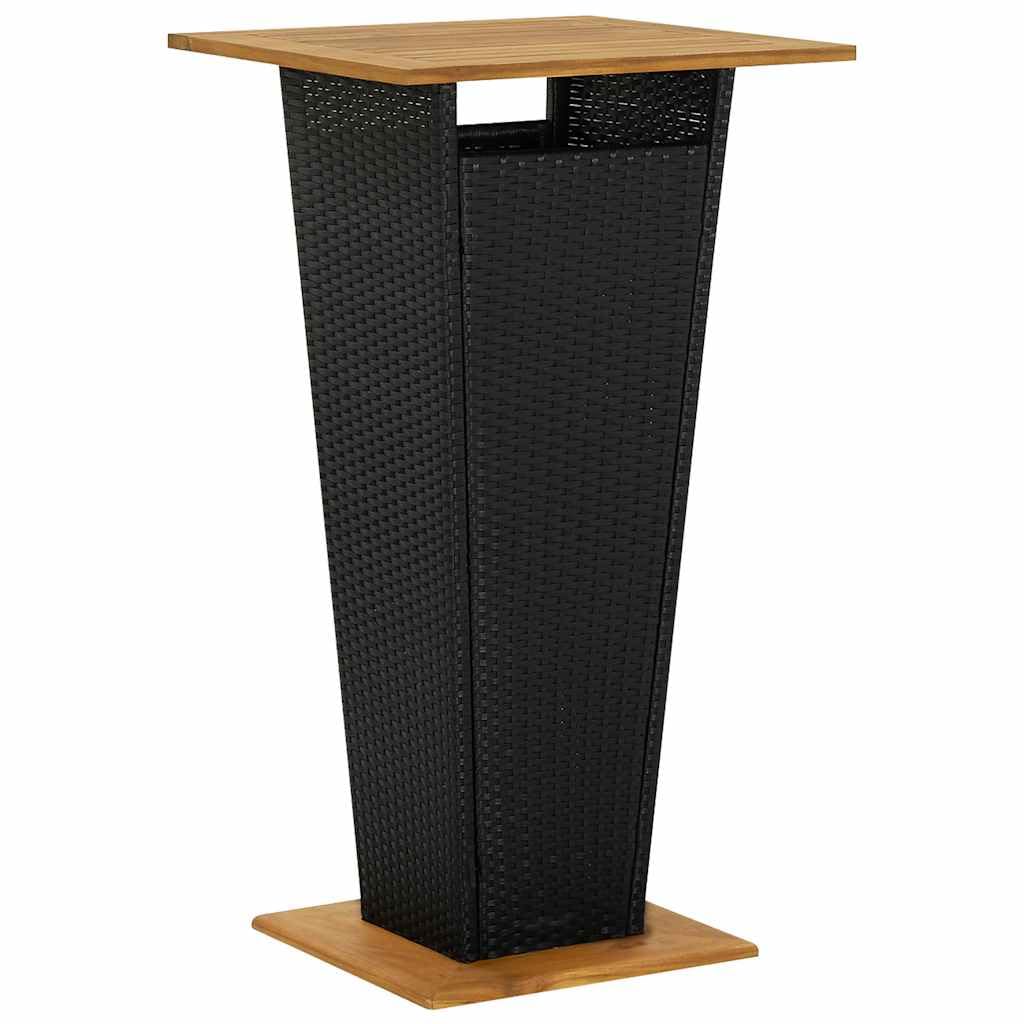 Juego de 5 barras de jardín negro con mesa y sillas de ratán sintético y madera de acacia para balcón, terraza o jardín, muebles de exterior, resistente a la intemperie, grupo de salón, grupo