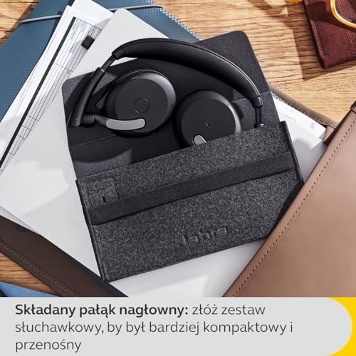 Jabra Evolve2 65 Flex bezprzewodowy zestaw słuchawkowy stereo z Bluetooth, technologia redukcji szumów Jabra ClearVoice i Hybrid ANC, współpracuje ze wszystkimi wiodącymi platformami UC, czarny