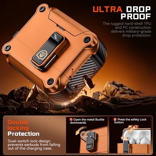 Image of Inesore for AirPods Pro 3 Case with Secure Lock (Orange) | Phone Stand Design,Compatible with MagSafe,Automatic Snap Switch Secure Cover with Cleaner Kit & Keychain