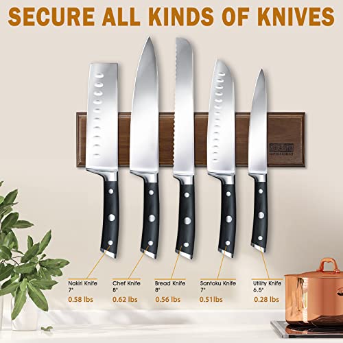Magnetic Knife Holder For Wall 12 Inch, Hoshanho Powerful Magnetic Knife Strip, Acacia Wood Magnet Knife Rack For Kitchen Knives & Tools #TOP5