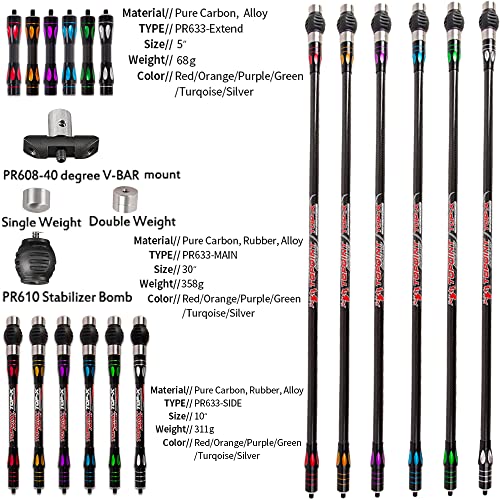 wolfman Archery Balance Bar Stabilizer Set 3K Pure Carbon Fiber Shock Absorber Balance Rod Main Bar Side Bar Extend Bar V Bar for Competitive Recurve Bow Compound Bow Accessory Type A Blue - Image 5