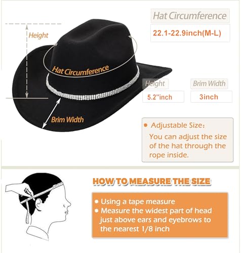 image for CXQRR Glitter Silver Black Cowboy Hats for Women - Western Sparkly Rhi