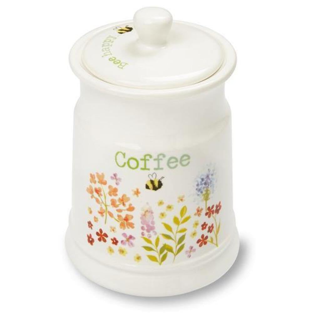Cooksmart Ceramic Coffee Canister | Tea Coffee Sugar Canisters For All Type Of Kitchens | Coffee And Tea Storage Jars With Modern Designs - Bee Happy
