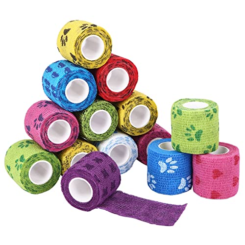 UNIDEAL 14 Rollen Selbsthaftende Verband, Elastische Kohäsive Haftbandage, 12 Muster, Bequem und Atmungsaktiv, Selbstklebende Bandage für Haustierpflege und Sportschutz (5cm * 4,5m) Cover