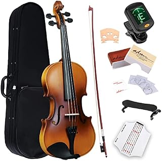 ADM Violin 4/4 Full Size, Adults Violin Beginner Set with Fingerboard Sticker, Shoulder Rest and Tuner