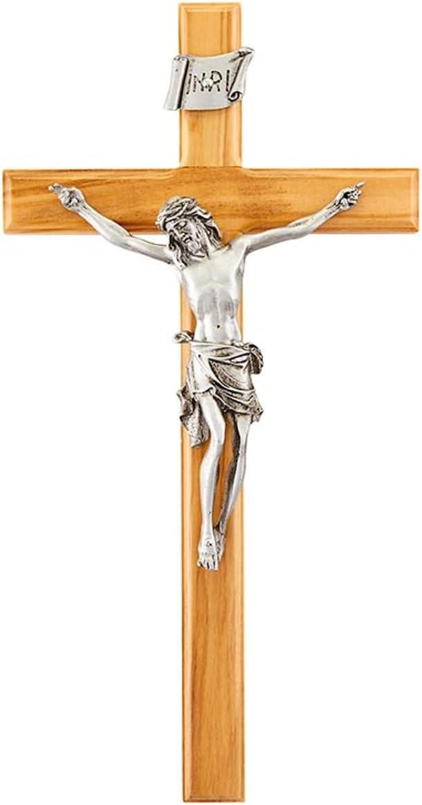 Trinity Church Supply Beveled Edge Crucifix with pewter corpus Religious Hanging Crosses Wall Decor, 10 Inch Height