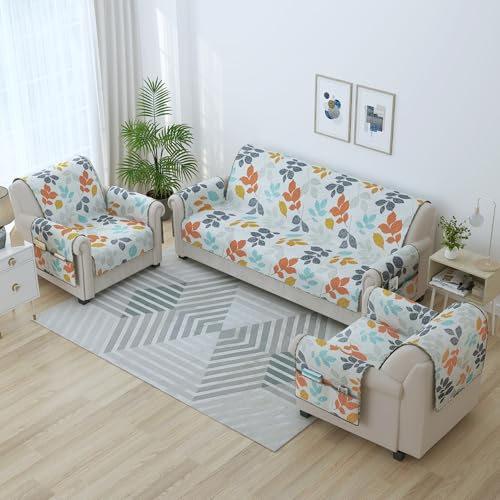 Story@Home Quilted Sofa Cover 5 Seater | Sofa Cover with Pockets | Microfiber Sofa Cover | 3+1+1 Seater Sofa Cover with Pockets | Make Your Own Set Stylish for Aesthetic Home Furnishing | White & Grey