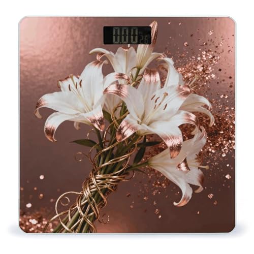 Báscula Digital Floral Oro Rosa para Baño Precisa y Estable miniatura 1