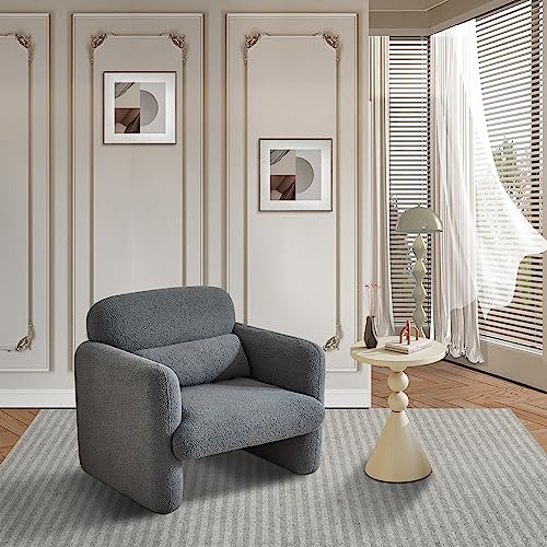 DIYHOM Sillón de salón moderno individual de tela de peluche, sillón de televisión, silla de relax, silla de lectura, para salón, dormitorio (gris)
