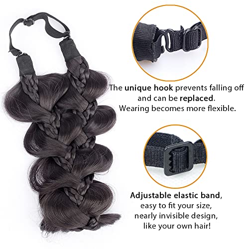 BOBIYA Kinky Gourd Synthetic Hair Braided Headband Wide Plaited Braids Elastic Stretch Plait Hairband (Deep Brown) - Image 4
