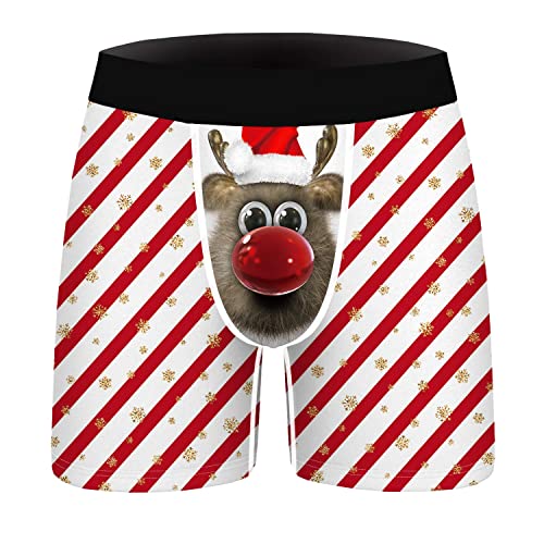 Jumppmile Men's Christmas Xmas Boxers Shorts Funny Santa Claus Stretch Elastic Wide Underwear Boxer Briefs Striped Reindeer XL