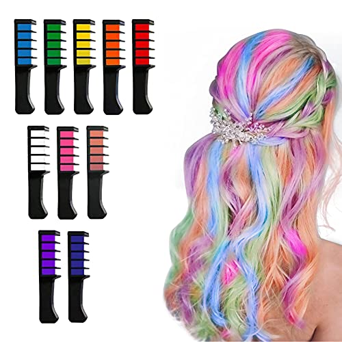 Temporary Hair Color Hair Chalk for Girls Boys Kids,Washable Temporary Hair Dye Comb for Girls Gift of Ages 5 6 7 8 9 10 13 16 Set of 10,Halloween Christmas Birthday Party Cosplay DIY Kids Hair Dye