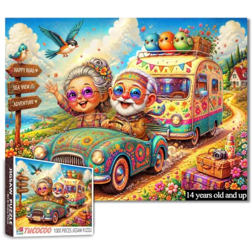 Happy Senior Couple Road Trip Jigsaw Puzzle 1000 Pieces for Adults
