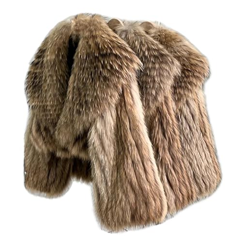 Women's Genuine Raccoon Fur Jacket Winter Coat Short Cozy Fuzzy Outerwear Turn-down Collar