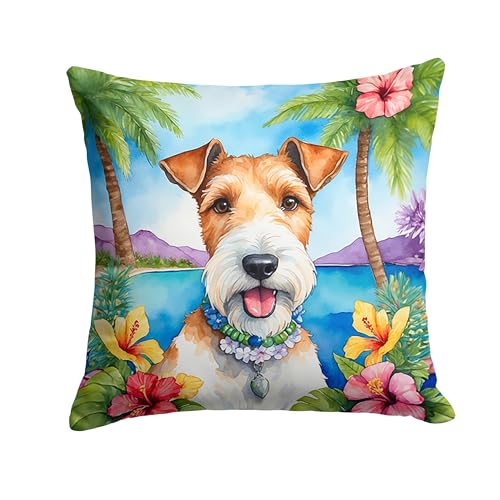 Caroline's Treasures Luau Party Decorative Throw Pillow, 14Hx14W, Fox Terrier 6434