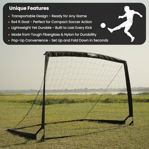 image for JumpJoys Kids Soccer Goal for Backyard| 6x4 ft Portable Pop Up Soccer 