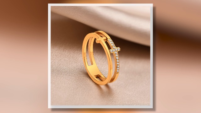 K18クロス（十字架）透かしゴールドリング　14号　526K2508 K18クロス（十字架）透かしゴールドリング 14号 526K2508 K18