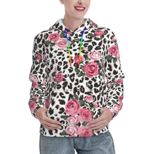 Vêtements d'hiver pour femme imprimé léopard rose sweat à capuche chaud et confortable