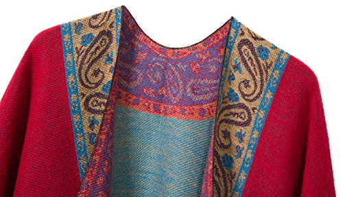 Women’s Retro Warm Shawls Poncho Cape Floral Printed Open Front Cardigans Sweater2