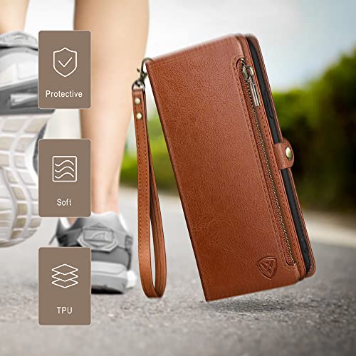 XcaseBar Compatible with ‌Google Pixel 9A Wallet case with Zipper Credit Card Holder【RFID Blocking】,Flip Folio Book PU Leather Phone case Shockproof Cover Women Men for Pixel 9A case Light Brown by XcaseBar - Image 6
