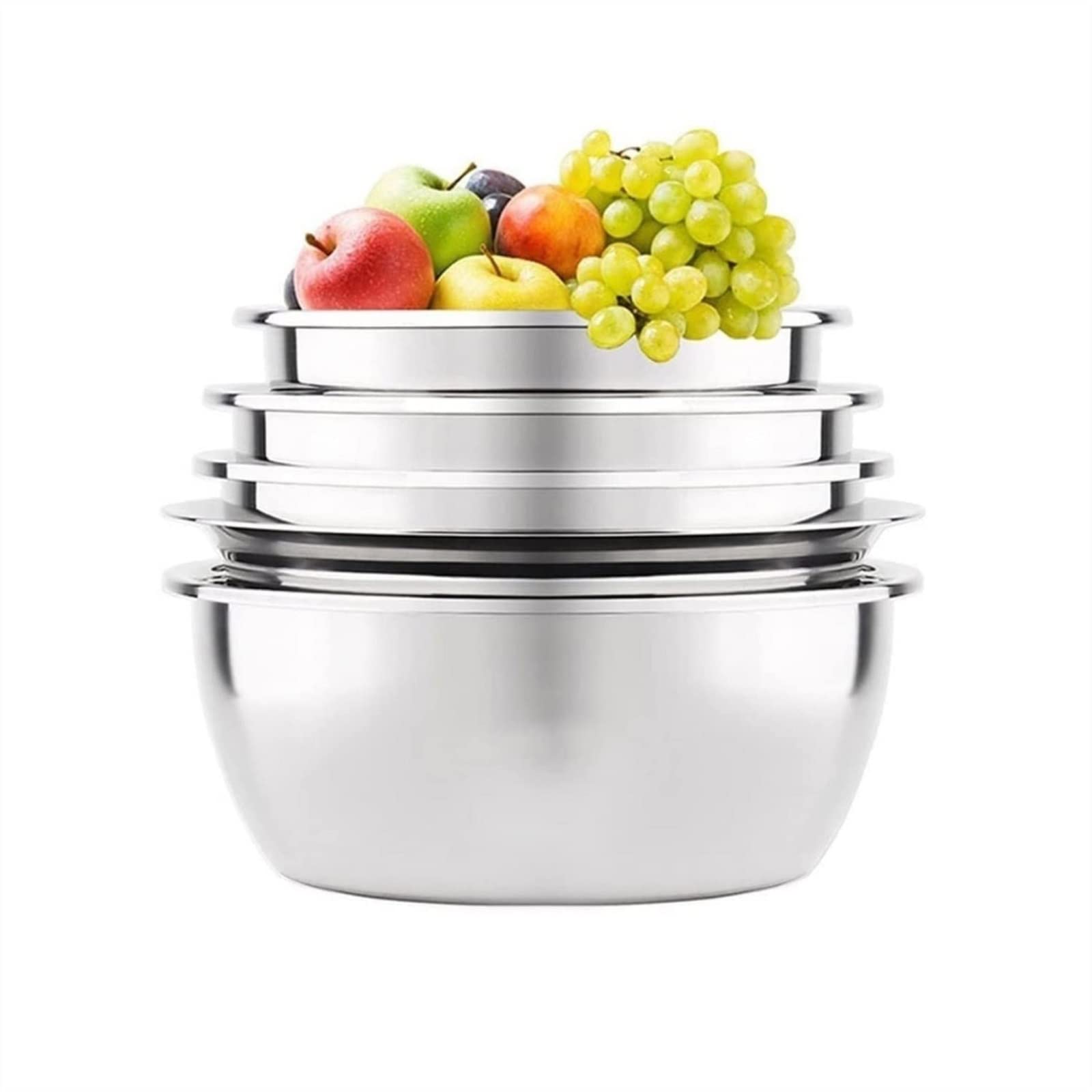 GArood 304 Stainless Steel Mixing Bowls Pots and Pans 5 Piece Set Cooking Baking Metal Nesting Storage Bowls Barbecue Serving Trays Soup Bowls