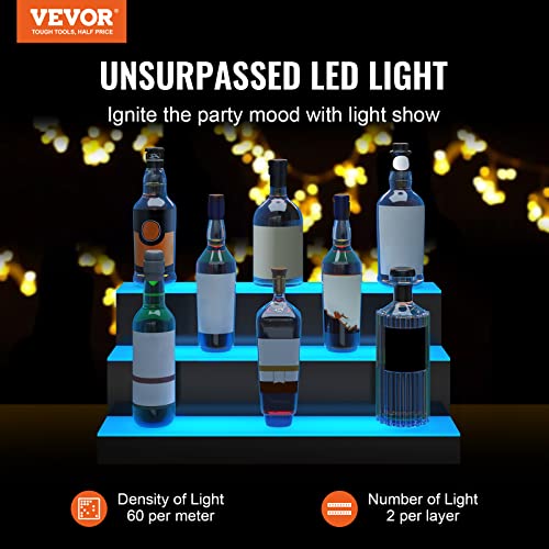 Image of VEVOR LED Lighted Liquor Bottle Display, 3 Tiers 24 Inches, Supports USB, Illuminated Home Bar Shelf with RF Remote & App Control 7 Static Colors 1-4 H Timing, Acrylic Lighting Shelf for 18 Bottles