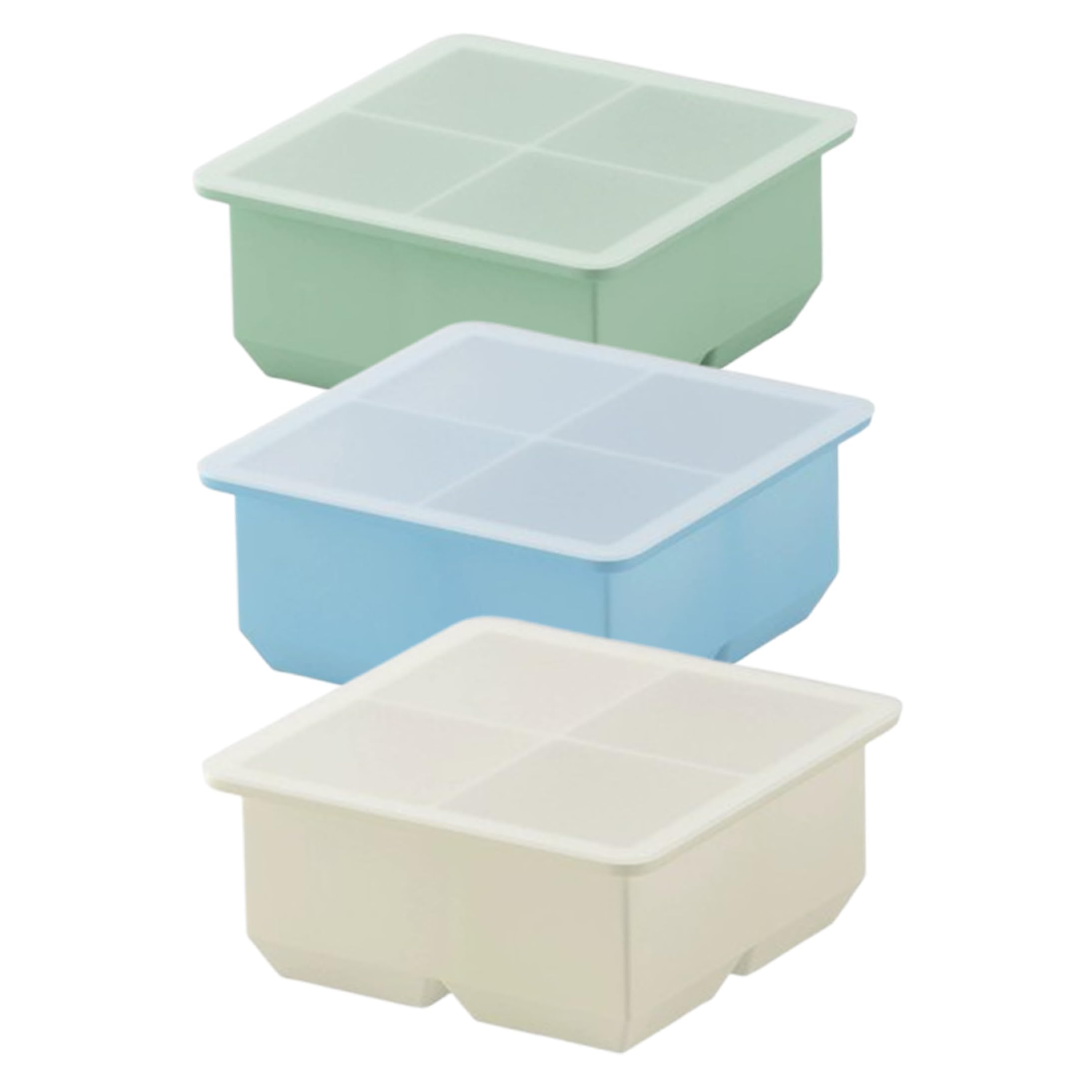 Large Ice Cube Tray, 3PCS Silicone Ice Cube Trays with Lid, 4-Grid Food-Grade Freezer Molds for Cocktails, Whiskey, Coffee (2in Cubes)