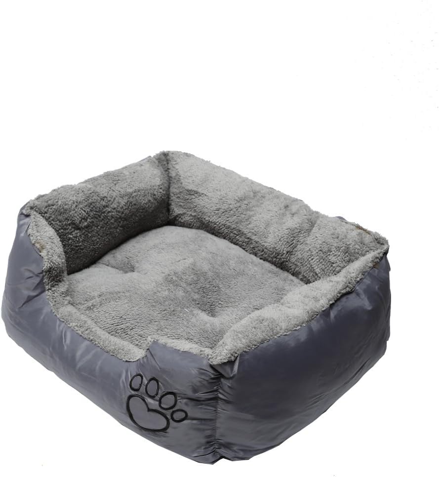 Pet Basket Soft Comfy Washable Dog Cat Fabric Warm Basket Pet Bed Pad with Fleece Lining Comfortable Cushion for Pet Paw Print (Grey, X-Large (90 x 70 x 20) cm)