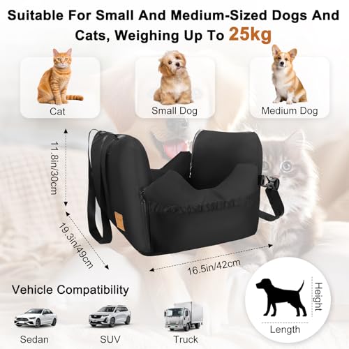 Hunde Autositz für kleine bis mittlere Hunde, Wasserdichter und Waschbarer Autositz mit Aufbewahrungstaschen, Verdickter Hundeautositz Sitzerhöhung Hundebett Auto mit Abnehmbarem Airbag