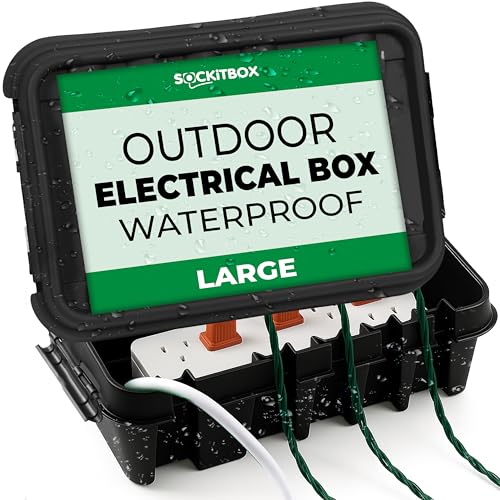 SockitBox – The Original Weatherproof Connection Box – Indoor & Outdoor Electrical Power Cord Enclosure for Timers, Extension Cables, Reels, Transformers, Power Strips, Lights & Tools – Large – Black