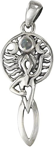 Diosa de la manifestación de plata de ley con piedra lunar arcoíris natural, Plata esterlina, Adularia