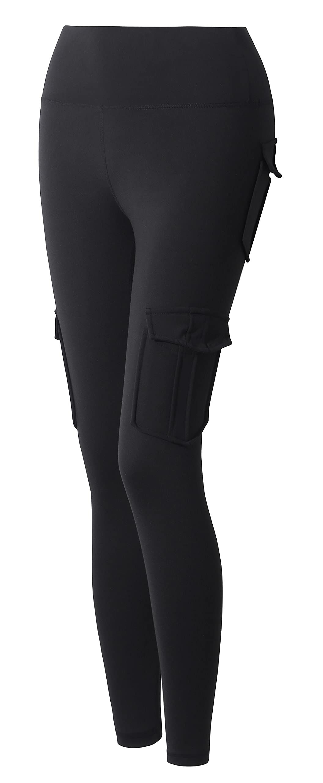 JEGGE High Waist Yoga Leggings with 4 Pockets,Tummy Control Workout Running 4 Way Stretch Cargo Pocket Leggings (Black, XX-Large)