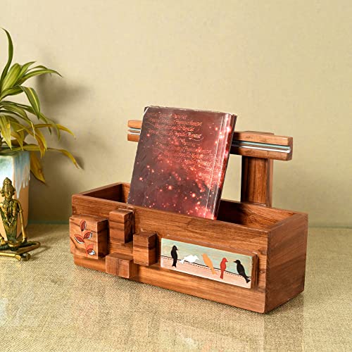 Image of AAKRITI ART CREATIONS Modern Art Wooden Magazine Holder | Hand-Painted & Teak Wood Storage For Hall | Magazine Holder For Bedroom, Living Room, and Entryway