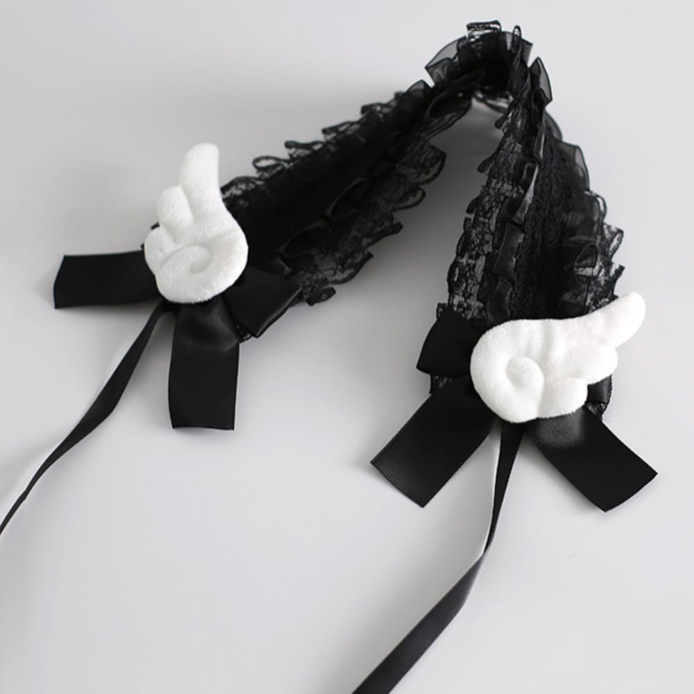 Gothic Lace Headband Headwear Maid Cosplay Hairband Lolita Party Hair Accessories for Women (Black White, One Size)