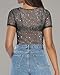 MANGOPOP Womens Mesh Tops Short Sleeve Glitter Sheer Top Sexy Stretchy See Through Sparkly Shirts Going Out Basic Tee Blouse