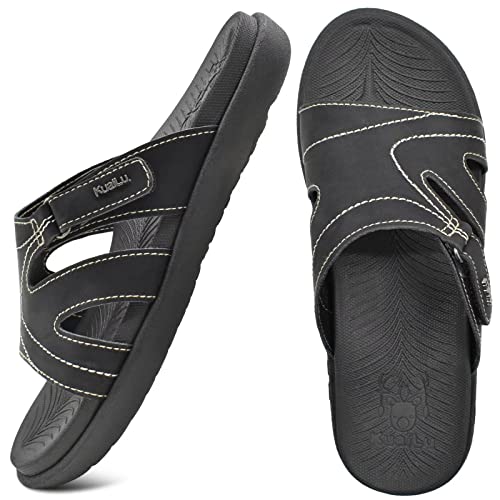 Kuailu Womens Fashion Orthotic Slides Ladies Lightweight Athletic Yoga Mat Sandals Slip On Thick Cushion Slippers Sandals With Comfortable Plantar Fasciitis Arch Support (10, Black, Numeric_10) #TOP1