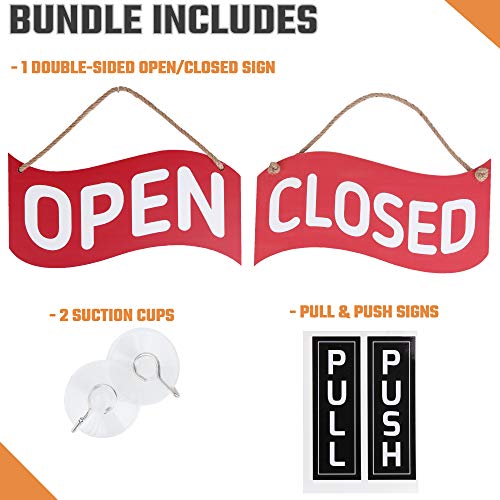 Open Closed Sign for Business – Bundle with 2 Suction Cup, Pull and Push Stickers - Red/Blue Double-Sided Open Signs for Business is The Ideal for Restaurant Stores Bar Windows or Doors (Red) - Thumbnail 7