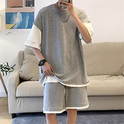 Ensemble de jogging deux pièces anti-transpiration gris style patchwork L - 3