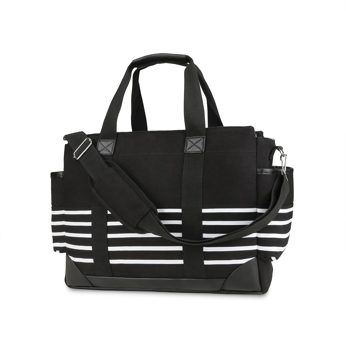 SONARIN Canvas Baby Changing Bag,Large Capacity Nappy Changing Tote Bag with Removable Shoulder Strap,Portable Maternity Messenger Travel Diaper Bags with Stroller Straps(Black)