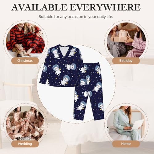 Image of Women'S Long Sleeve Pajama Set Soft Loungewear Button-Down Top & Elastic Waist Pants S- 2XL