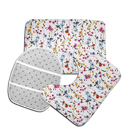 SHEYZYLTD Nice Splicing Kleine Blumen 3 Stück Badematte Set Badematte + Konturmatte + Toilettendeckelbezug mit rutschfester Klebeunterseite – Bild 5