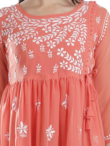 Image of Seva Chikan Hand Embroidered Lucknowi Chikankari Angarkha Georgette Top with Slip for Women SCL4041