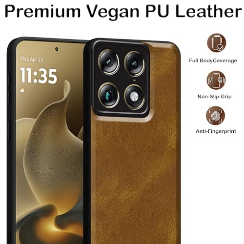 Image of amazon basics Back Cover for Moto Signature 5G | Ultra Slim Soft Rubberised Case | Oil Feel Soft Leather Back | Camera Protection - Tan Brown